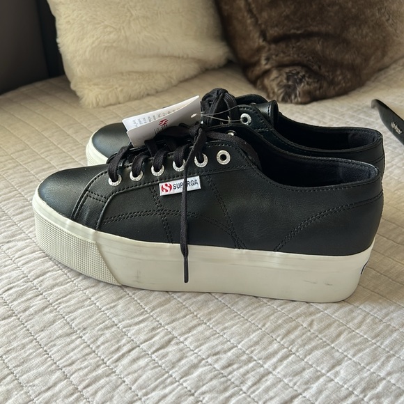 Superga 2790 Nappa matte black platform fashion sneakers 9 women’s - Picture 3 of 13